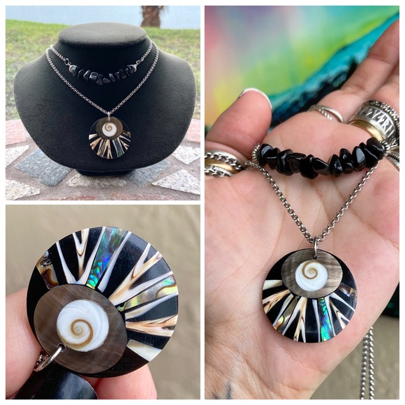 Double layer necklace onyx & abalone shiva eye - Picture 2 of 12